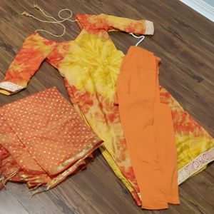 Indian women's pajami suit, S/M orange/yellow